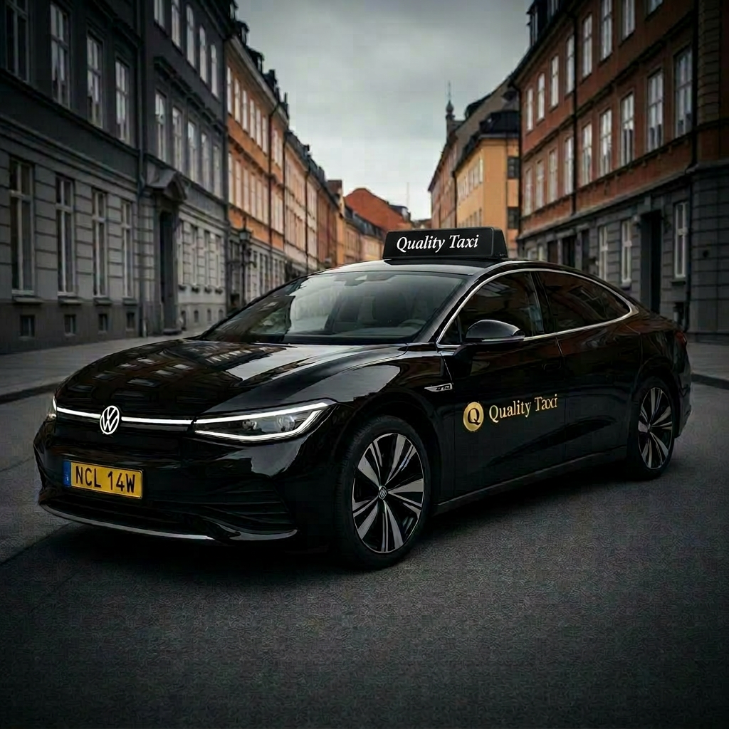 Volkswagen ID.7 med Quality Taxi-emblem